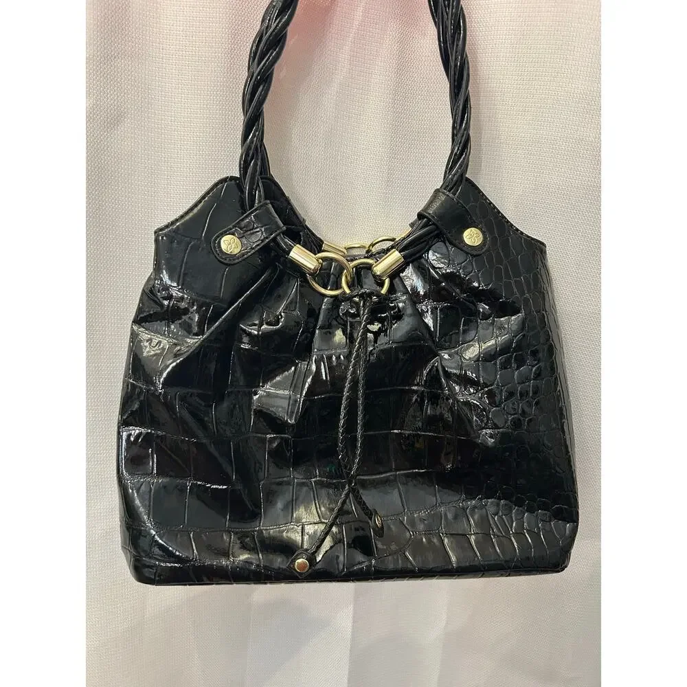 Relic Brand Hobo Black Bag Faux Patent Shiny Crocodile Leather Shoulder Purse